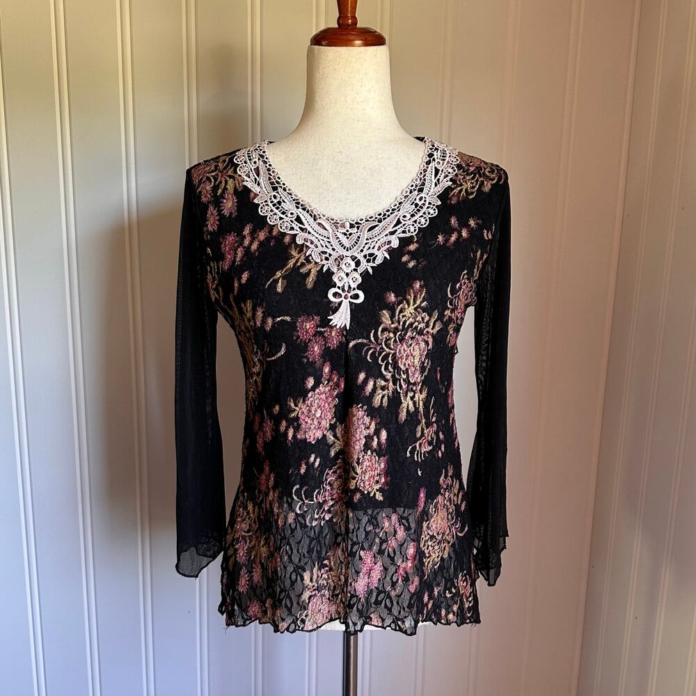 Vintage Y2K Sheer Mesh Bell Sleeve Fairy Top S